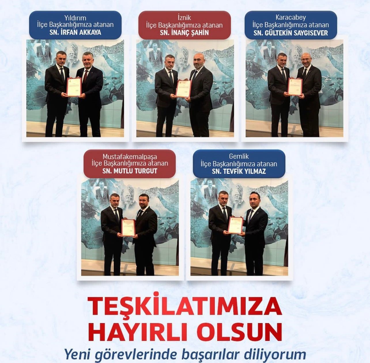 Bursada Ak Partinin Yeni İlçe Başkanları Mazbatalarını Aldı