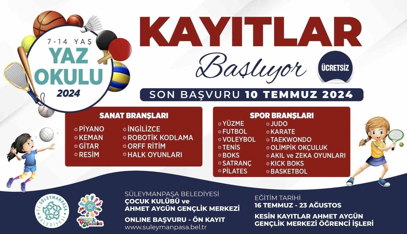 Süleymanpaşa Belediyesi 2024 Yaz Okulu Başvuruları Başladı