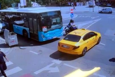 Taksi ile motosikletin çarpıştığı kaza kamerada