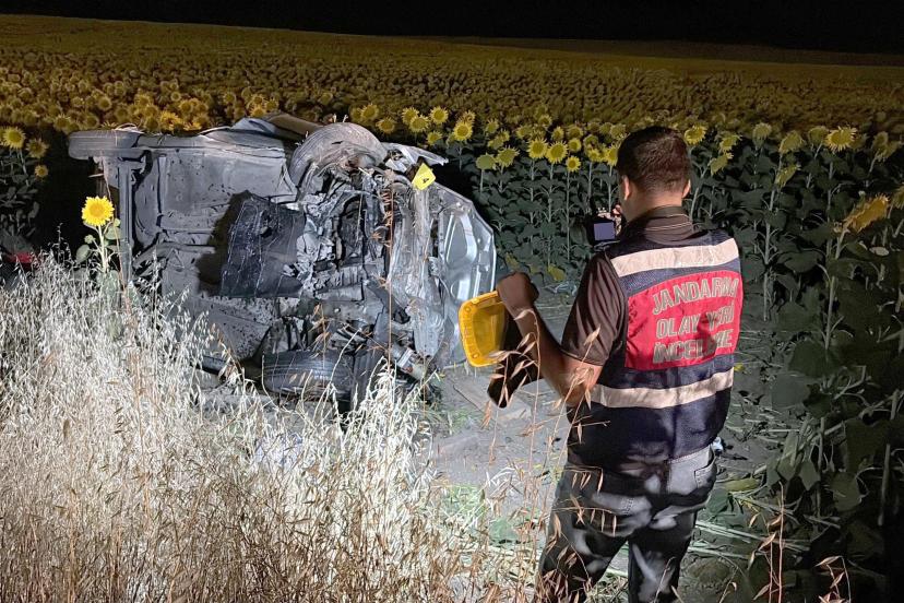 Ayçiçeği tarlasına devrilen otomobilde 5 kişi yaralandı