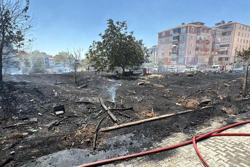 Ot yangınında alevler park halindeki araçlara sıçradı; 1 TIR yandı, 2 otomobil zarar gördü
